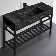 Modern Console Sink Vanity, Black Marble Style Sink, 48 inch